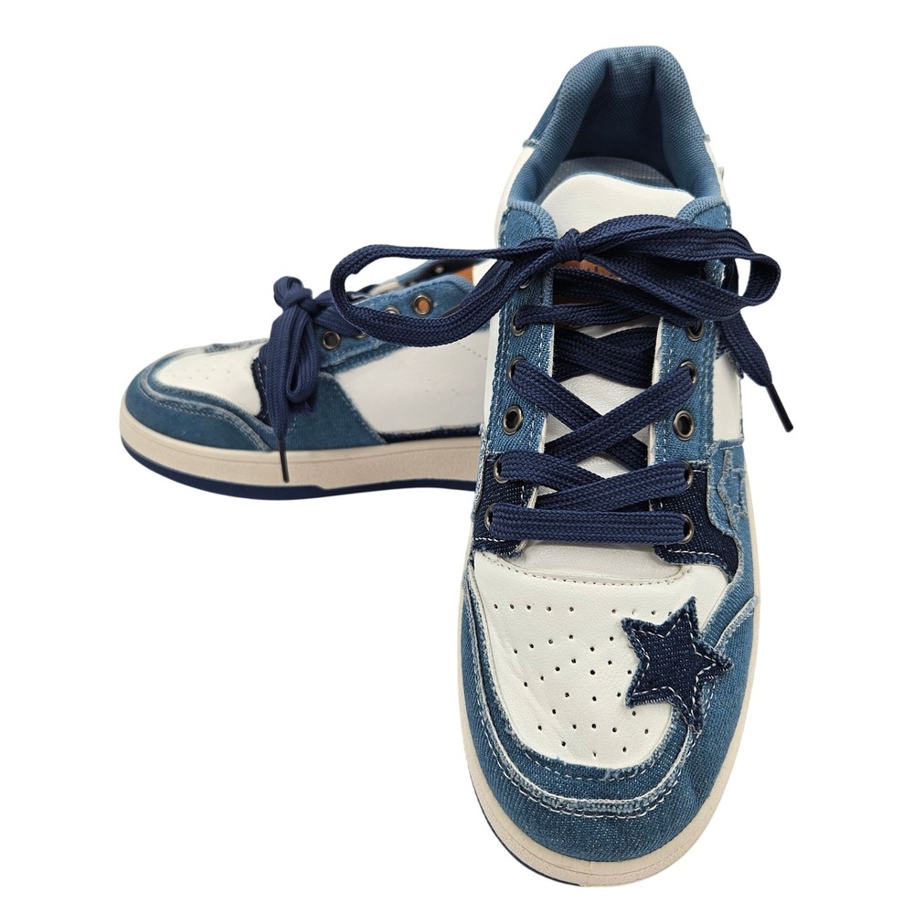 Pacogil‎ Blue Denim Star Patch Low Top Sneakers Women's EU 41 White Mixed Media